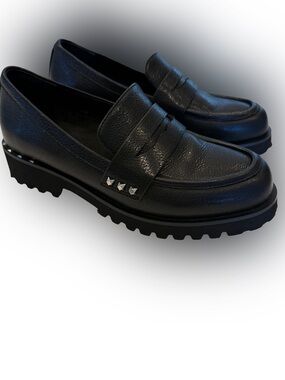 Vaneli Zona Women’s Slip On Lug Penny Loafers Black Silver Studs Sz 6M